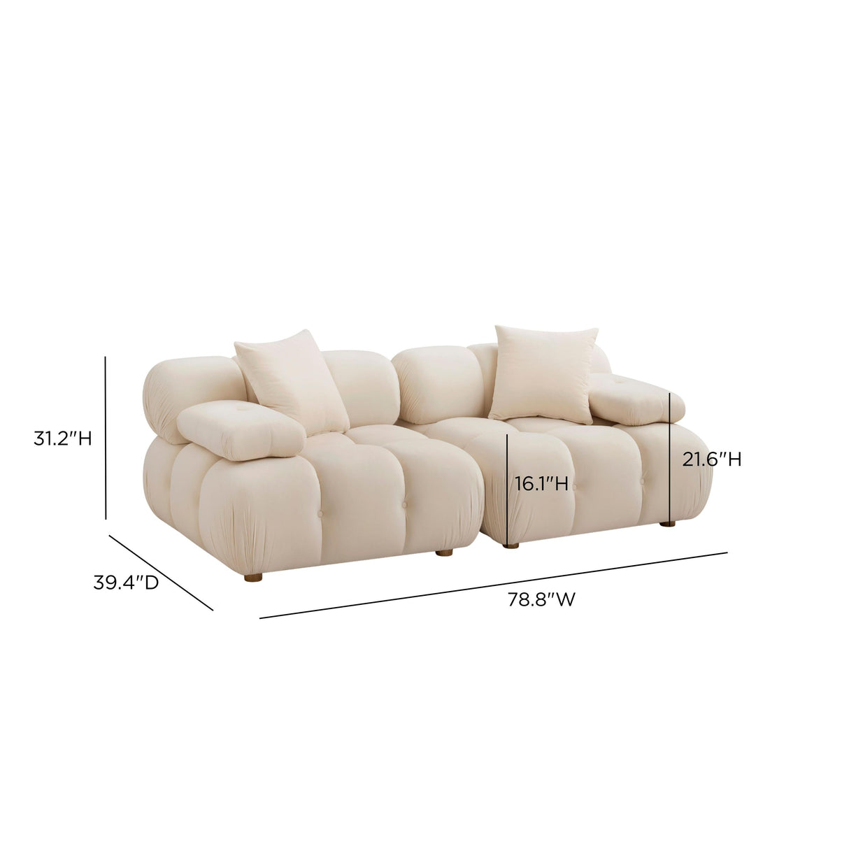 TOV Calliope Cream Performance Velvet Modular Loveseat