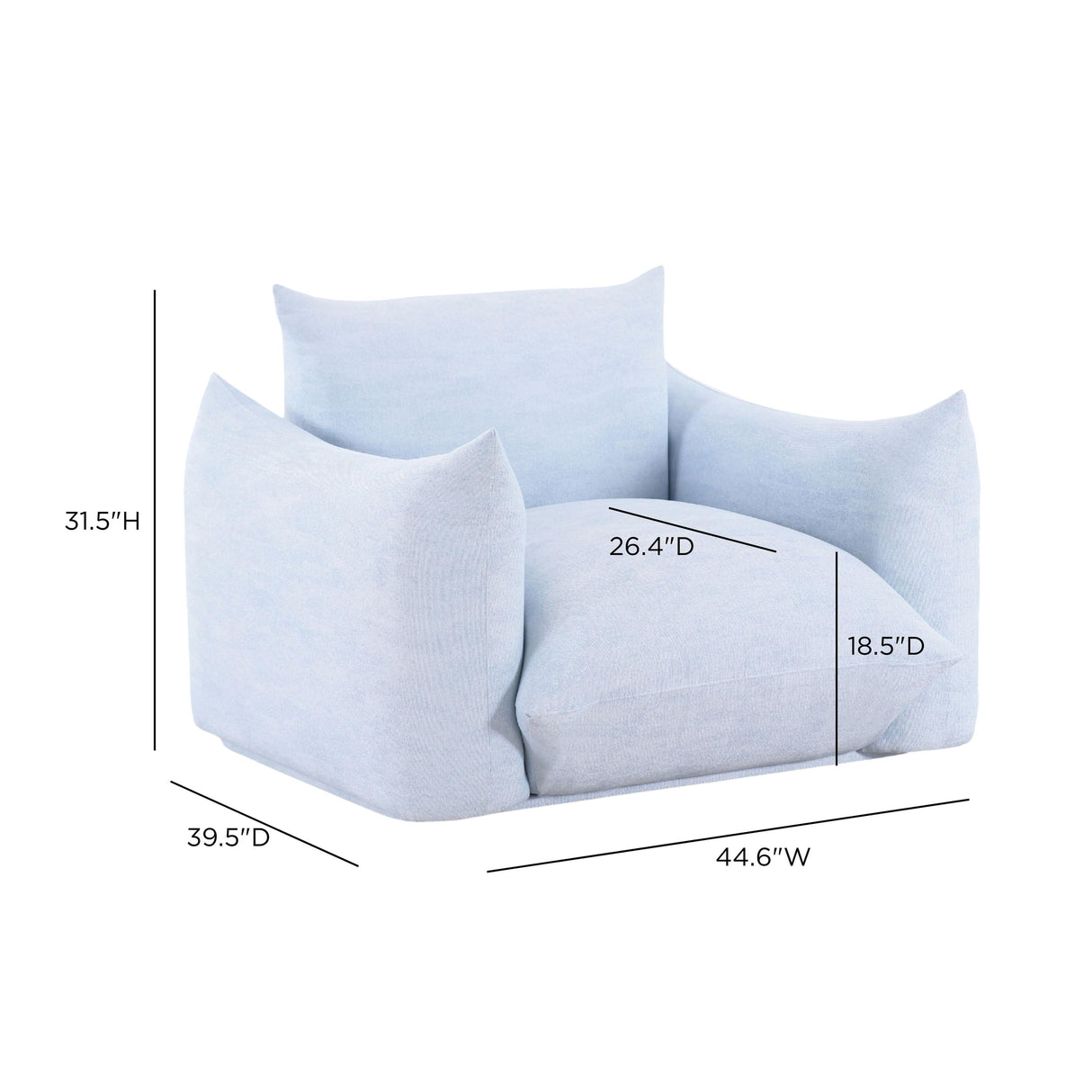 TOV Saint Tropez Light Blue Performance Petite Boucle Outdoor Armchair