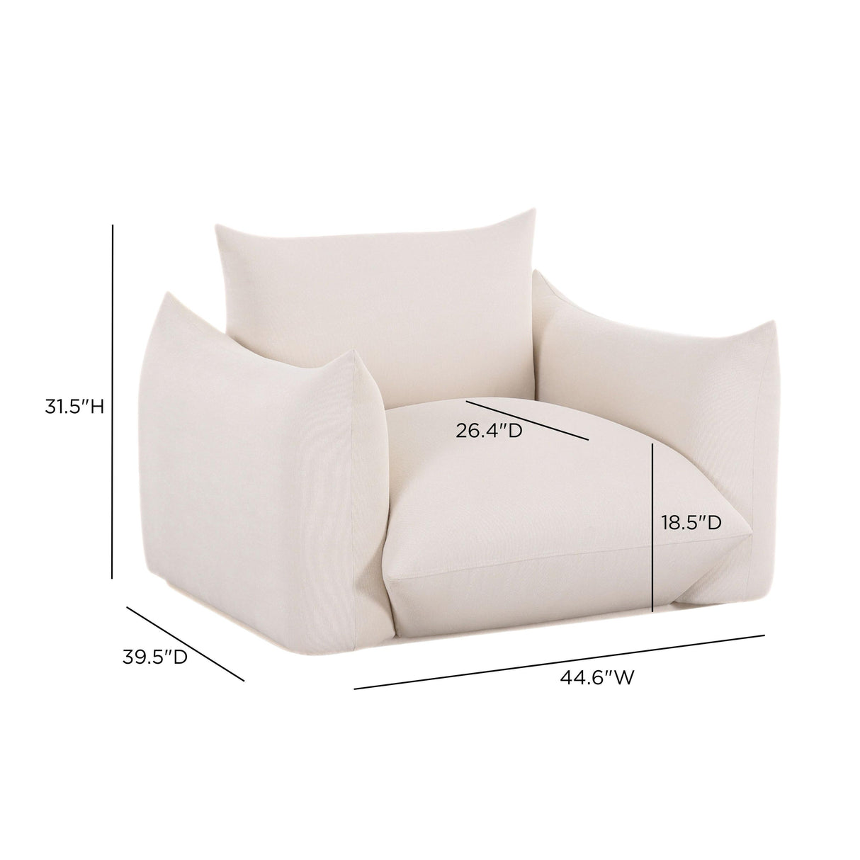 TOV Saint Tropez Cream Performance Petite Boucle Outdoor Armchair