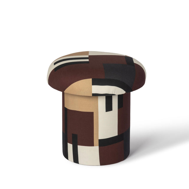 TOV Lucy Mud Brown Abstract Print Mushroom Stool