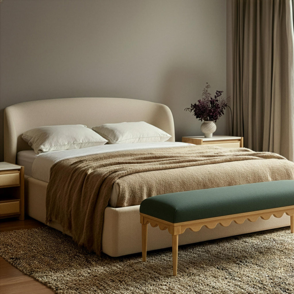 TOV Oodle Green Vegan Mohair Bench