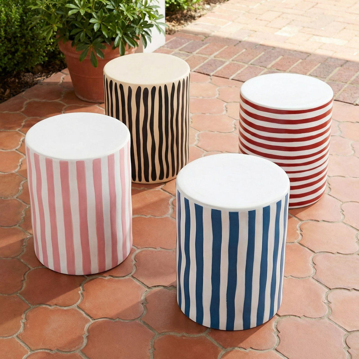 TOV Tempest Ceramic Table in Black Stripes