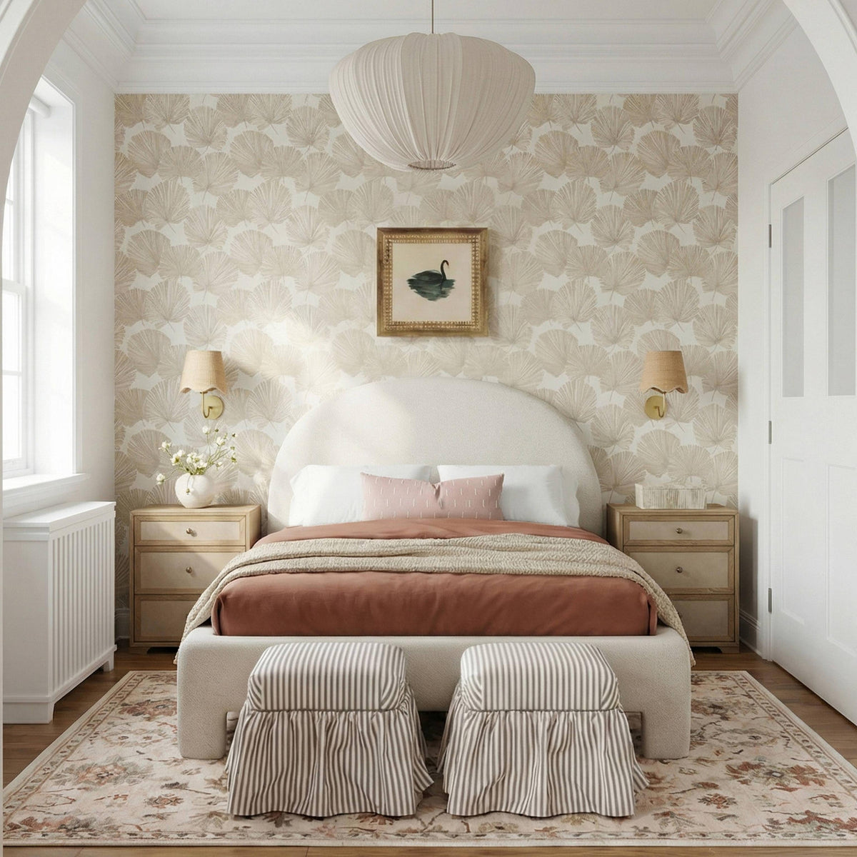 TOV Gertrude Striped Khaki Linen Ottoman