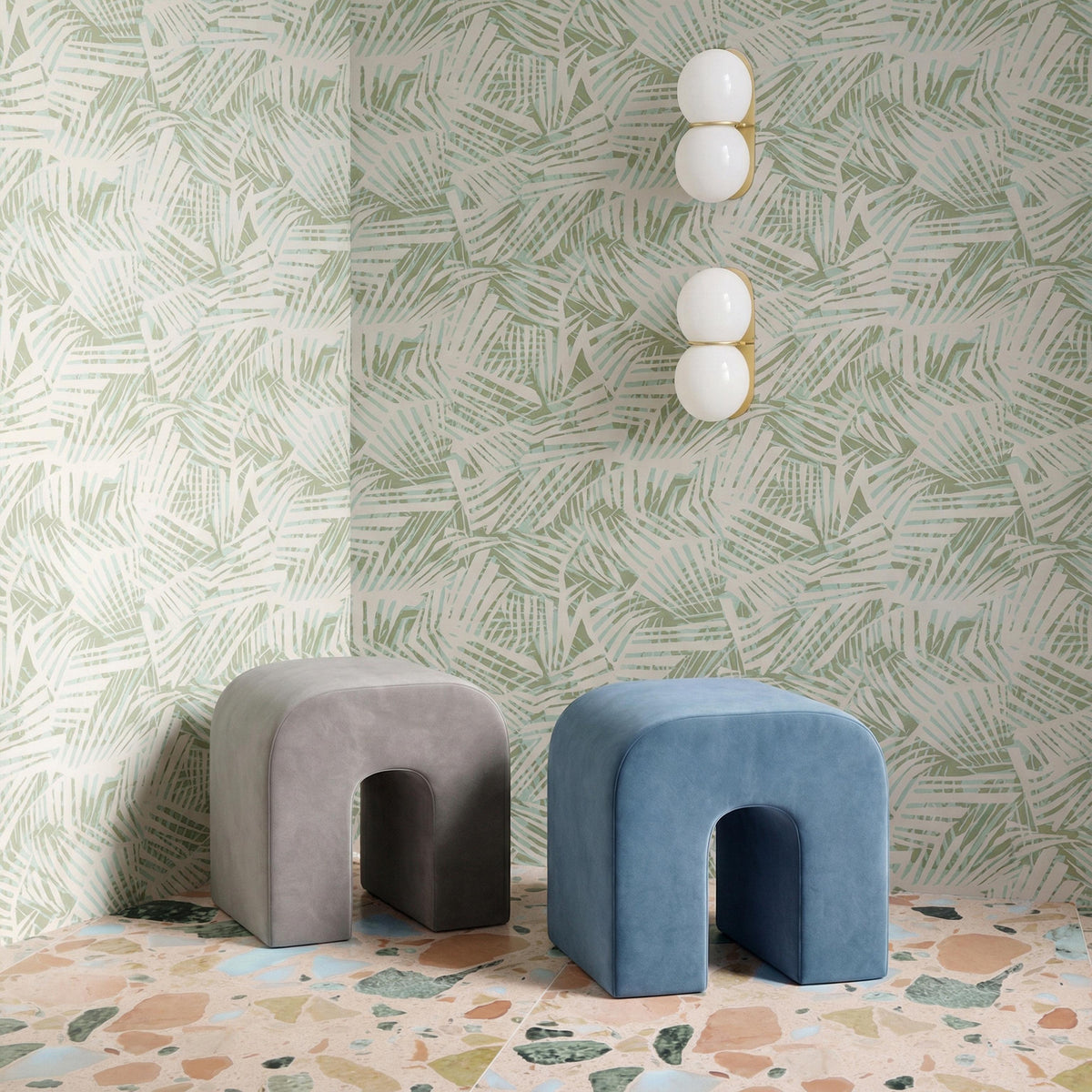 TOV Desi Light Blue Velvet Ottoman