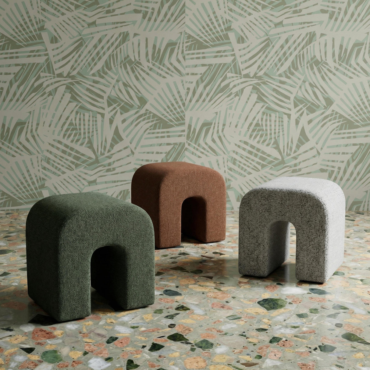 TOV Desi Green Woven Fabric Ottoman