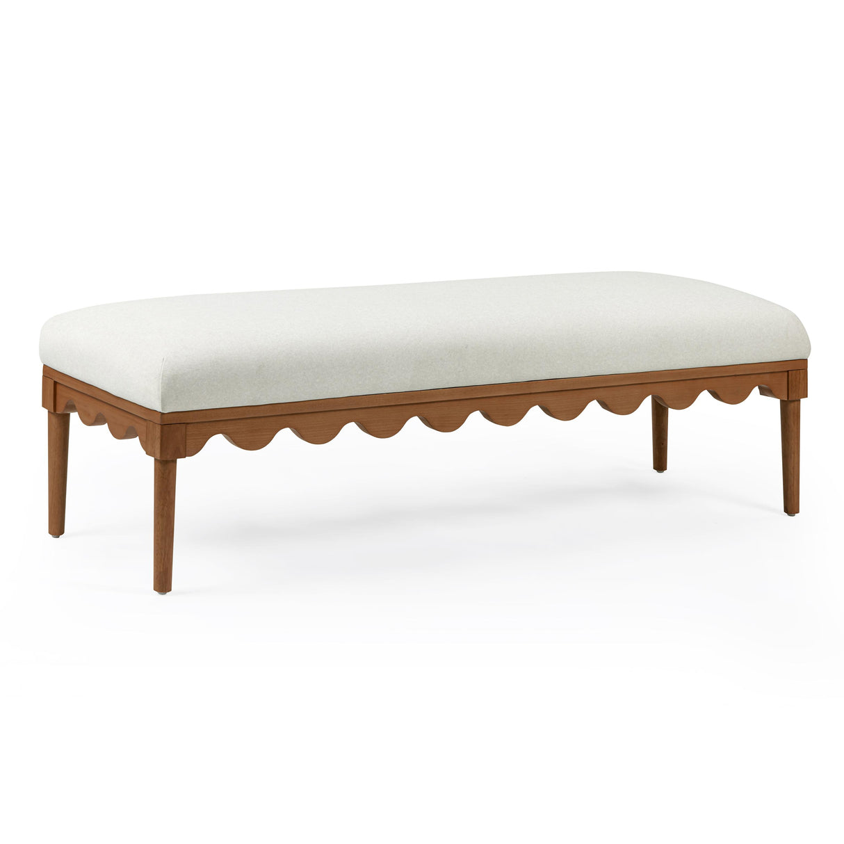 TOV Oodle Cream Vegan Mohair Bench in Walnut