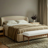 TOV Oodle Cream Vegan Mohair Bench in Walnut