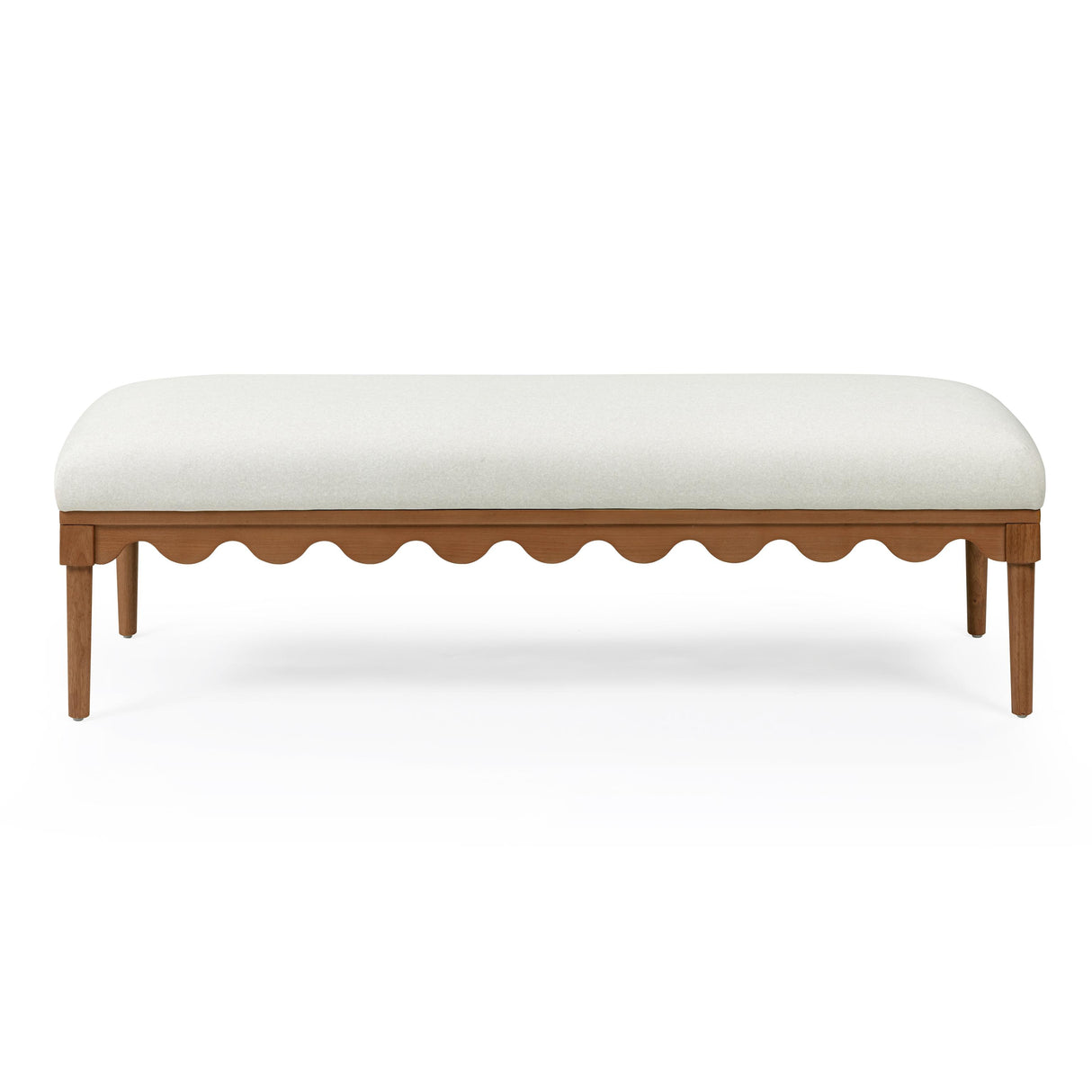 TOV Oodle Cream Vegan Mohair Bench in Walnut