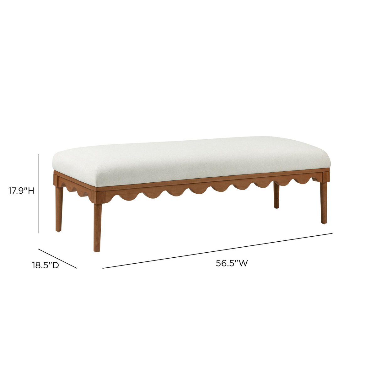 TOV Oodle Cream Vegan Mohair Bench in Walnut