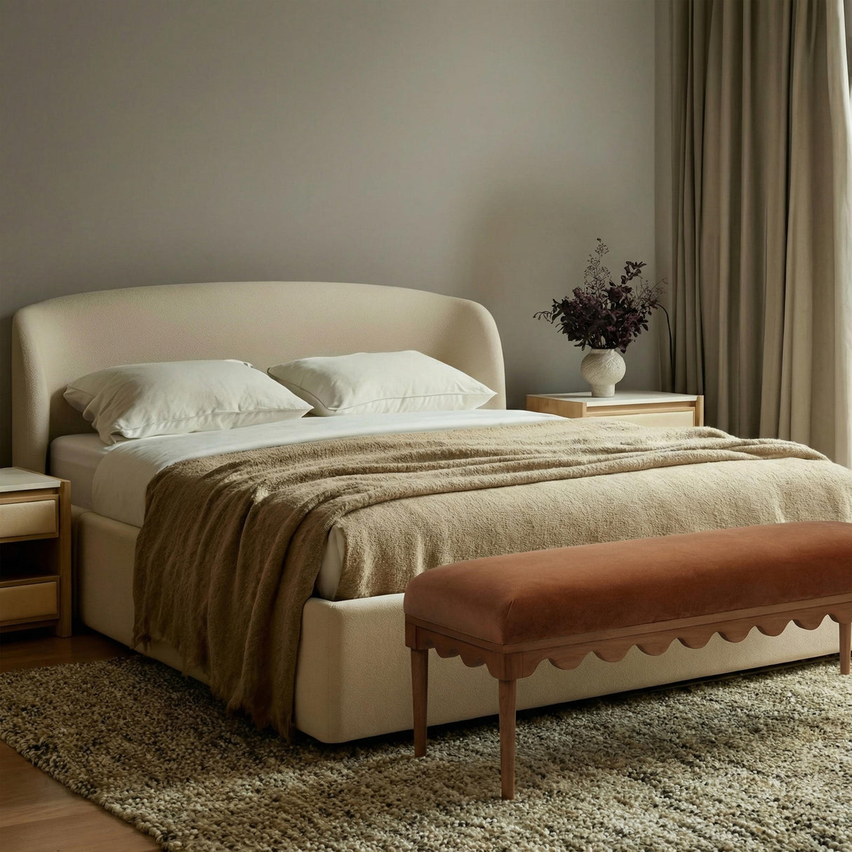 TOV Oodle Bronze Vegan Mohair Bench in Walnut