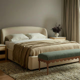 TOV Oodle Green Vegan Mohair Bench in Walnut