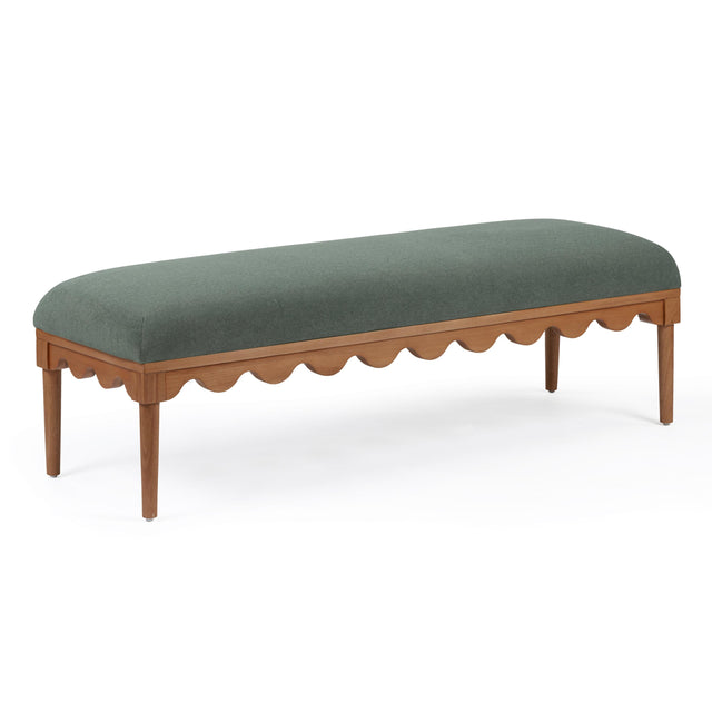 TOV Oodle Green Vegan Mohair Bench in Walnut