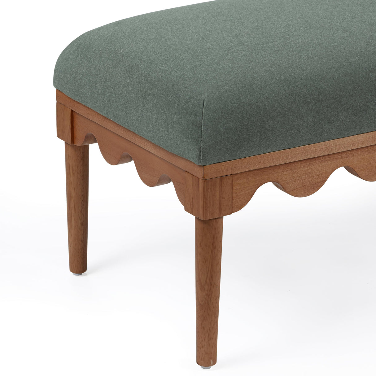TOV Oodle Green Vegan Mohair Bench in Walnut