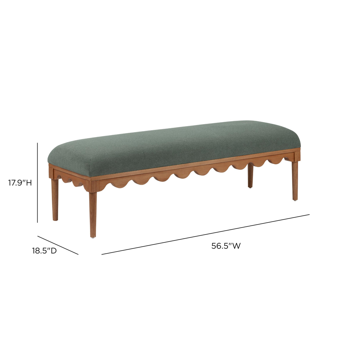 TOV Oodle Green Vegan Mohair Bench in Walnut