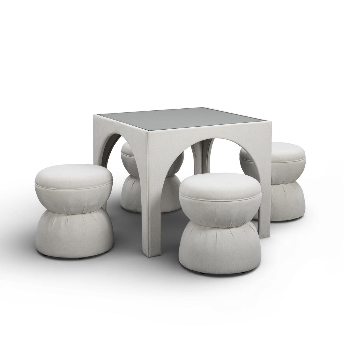 TOV Tomlin Cream Performance Chenille Game Table and Ottoman Set