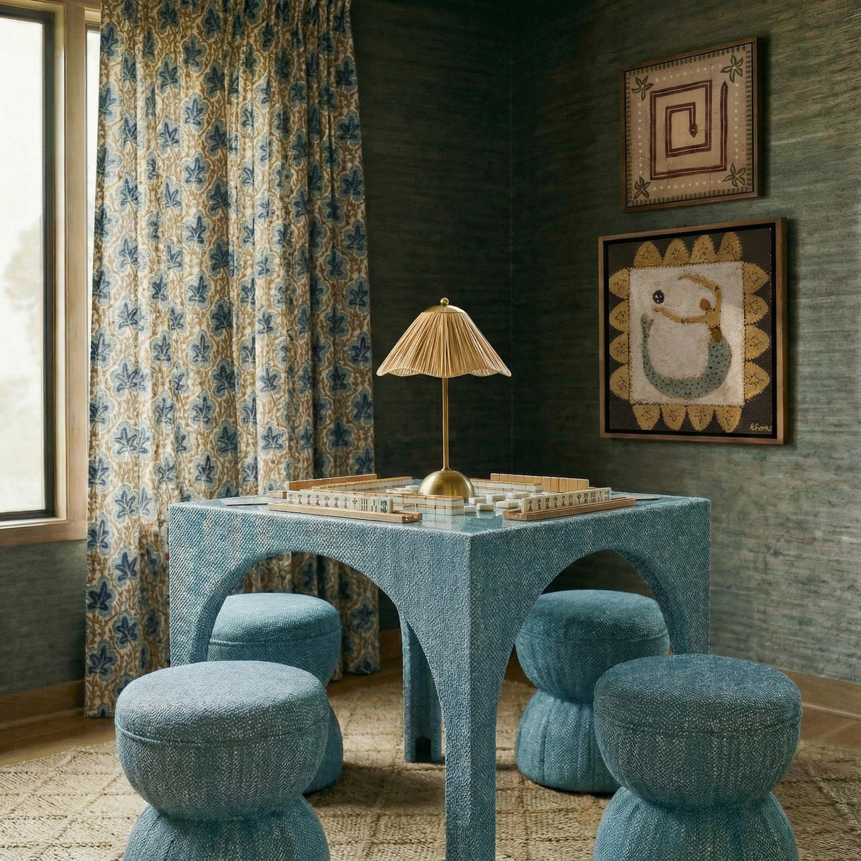 TOV Tomlin Teal Game Table and Ottoman Set