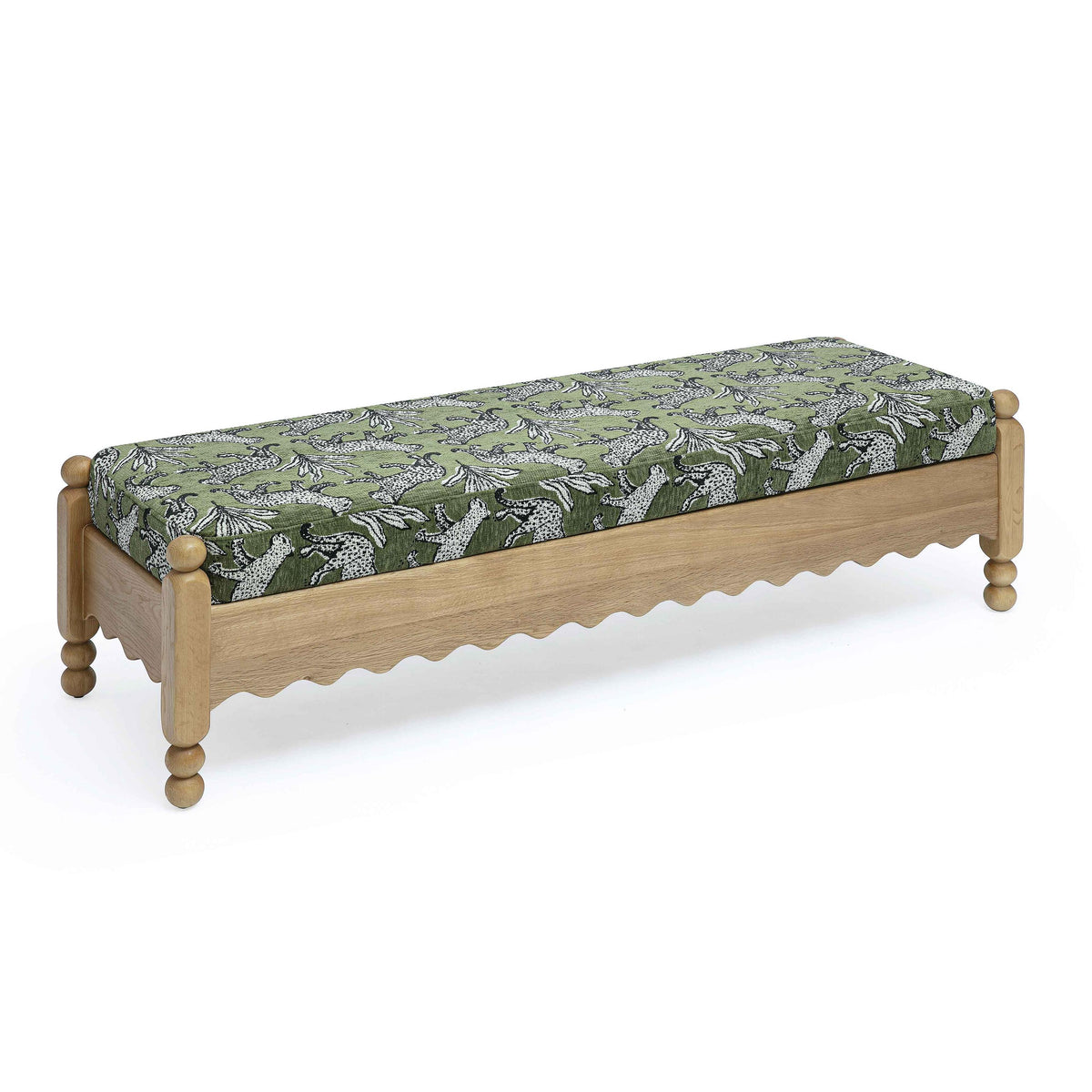 TOV Thelma Olive Green Leopard Jacquard Bench