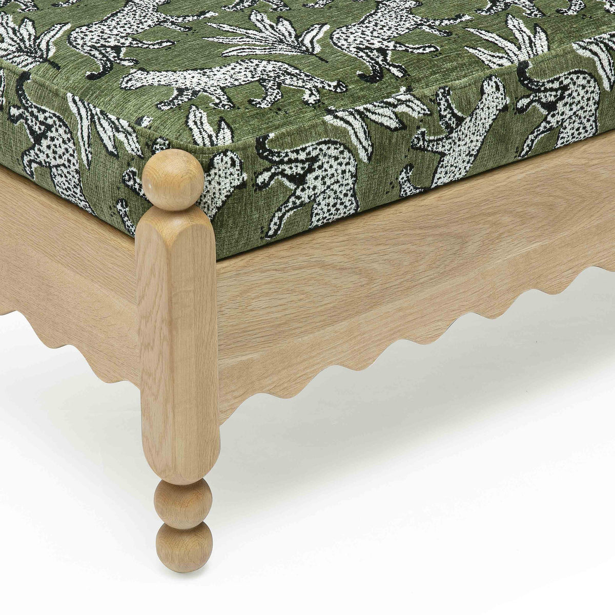 TOV Thelma Olive Green Leopard Jacquard Bench