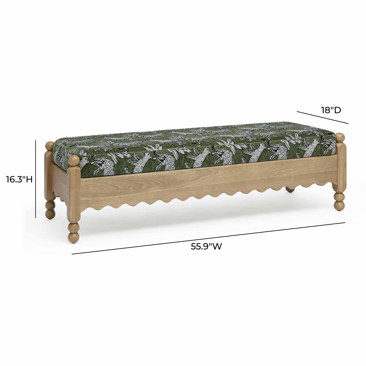 TOV Thelma Olive Green Leopard Jacquard Bench