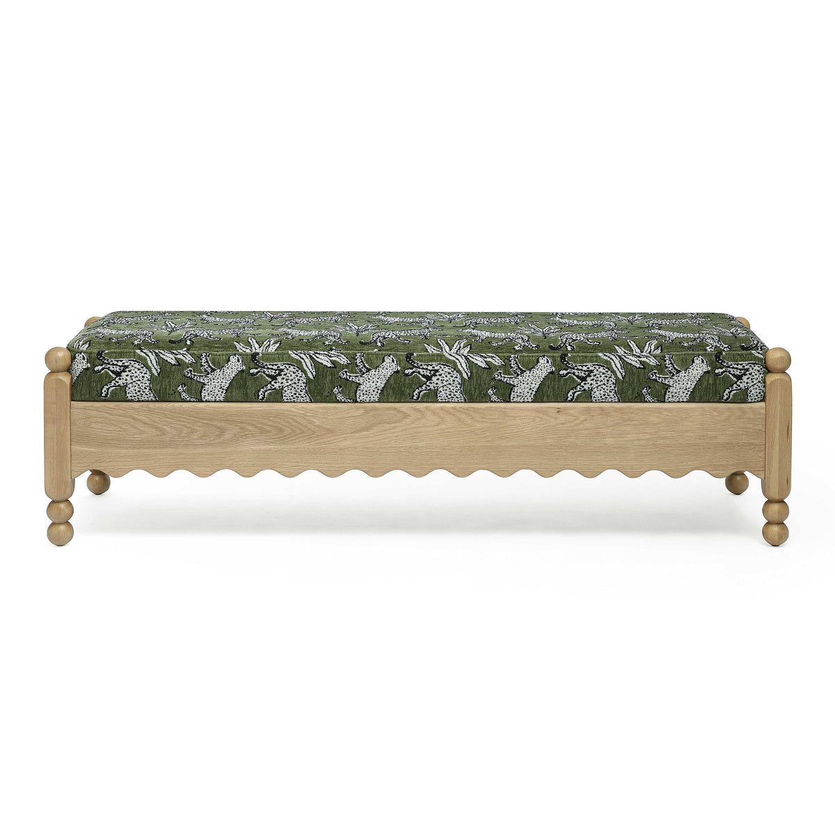 TOV Thelma Olive Green Leopard Jacquard Bench