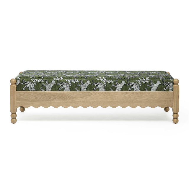 TOV Thelma Olive Green Leopard Jacquard Bench