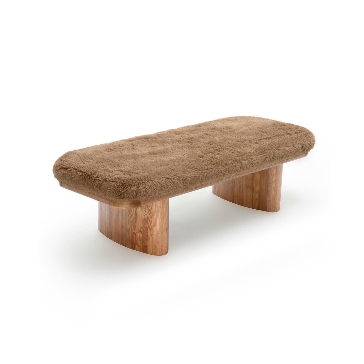 TOV Ollie Taupe Straight Vegan Shearling Large Bench