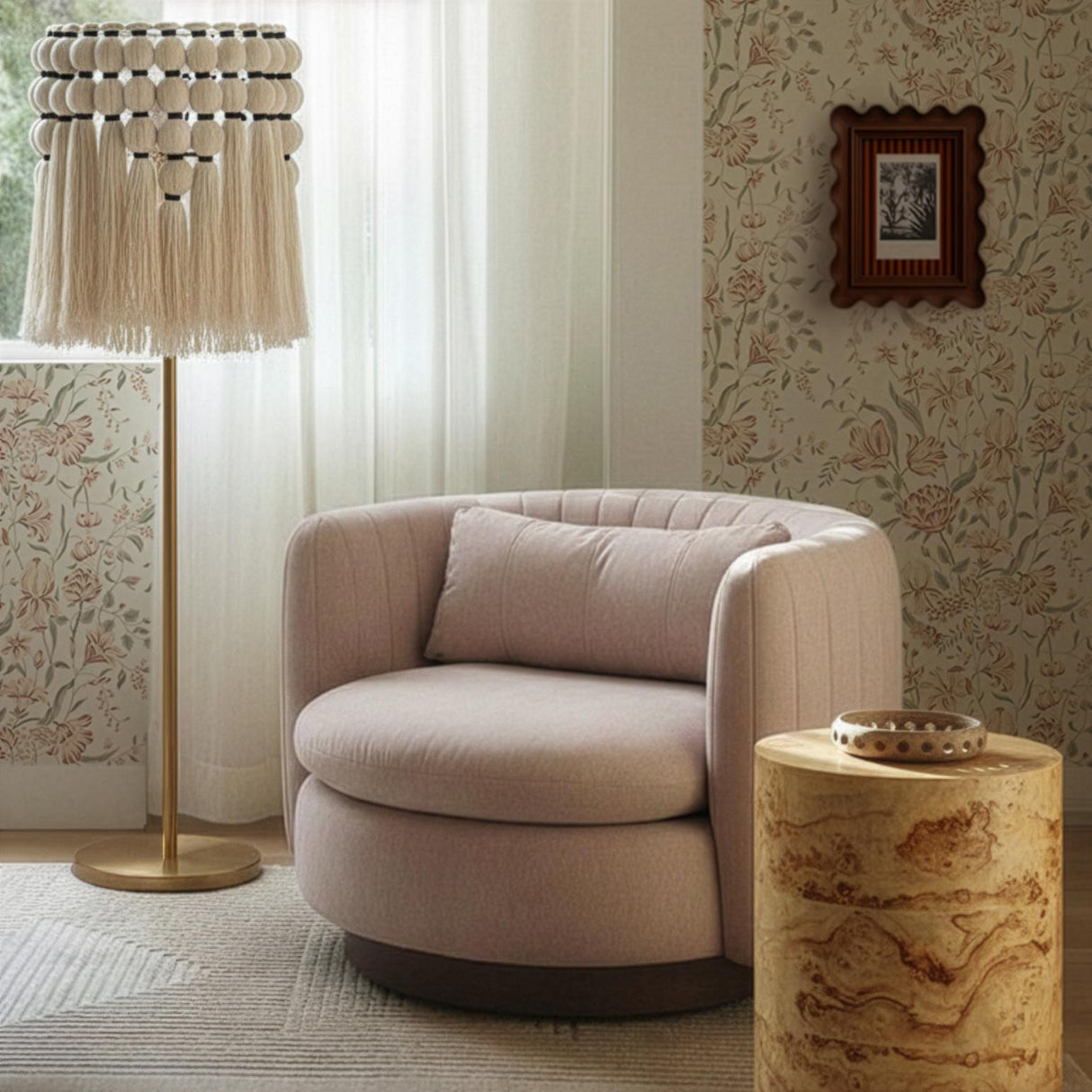 TOV Nura Blush Pink Chenille Swivel Accent Chair