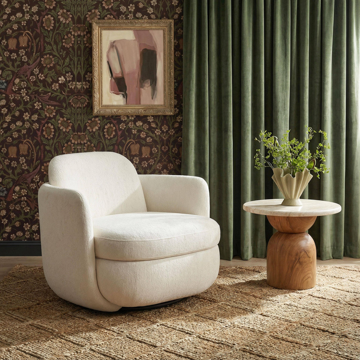 TOV Wolfie Cream Chenille Swivel Chair