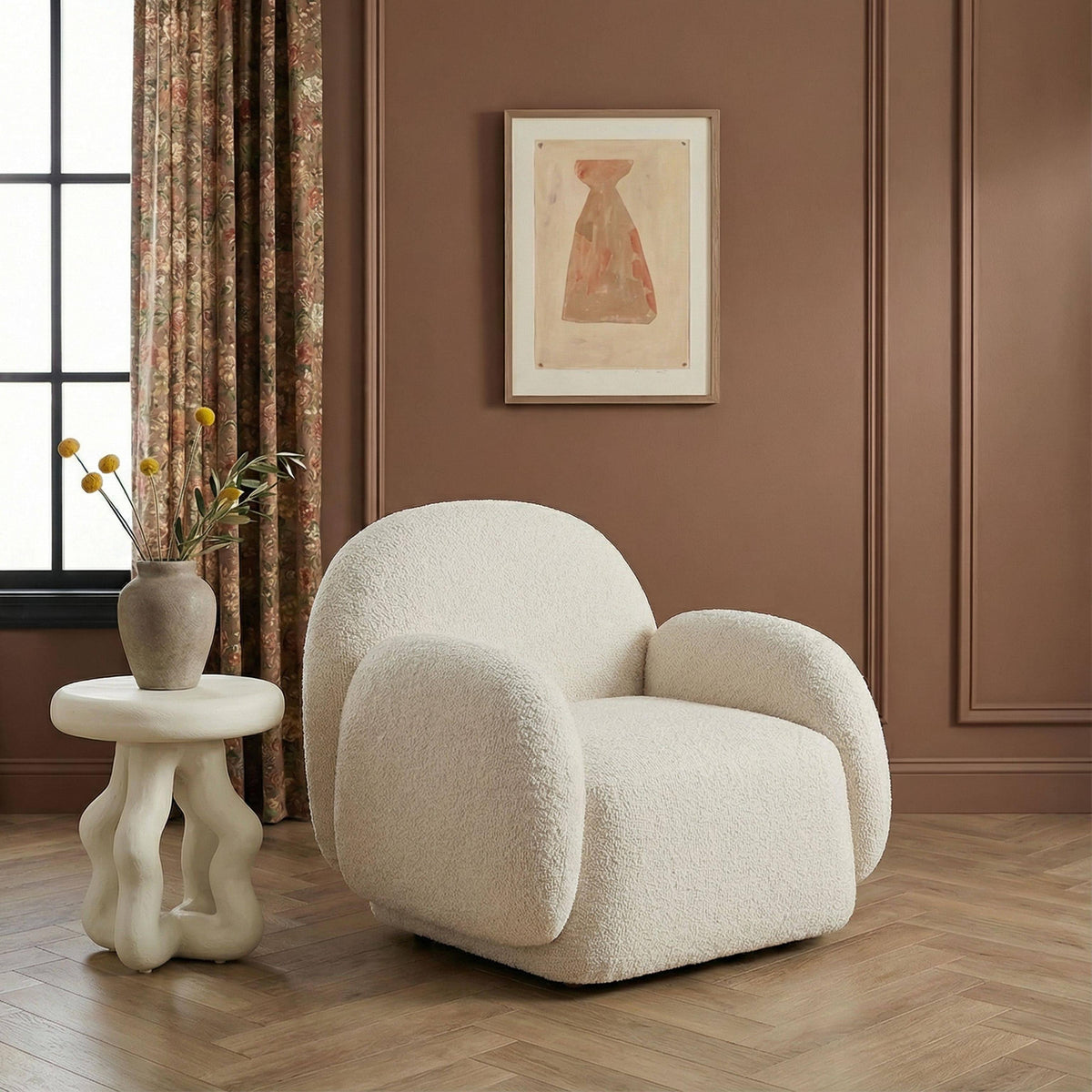 TOV Marius Cream Heavy Texture Accent Chair