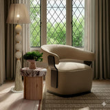 TOV Madison Linen Chenille Swivel Accent Chair in Stone