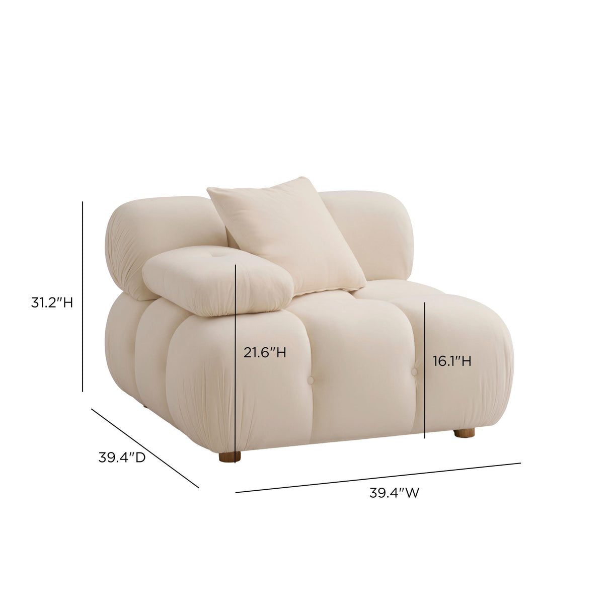 TOV Calliope Cream Performance Velvet Modular Corner Chair