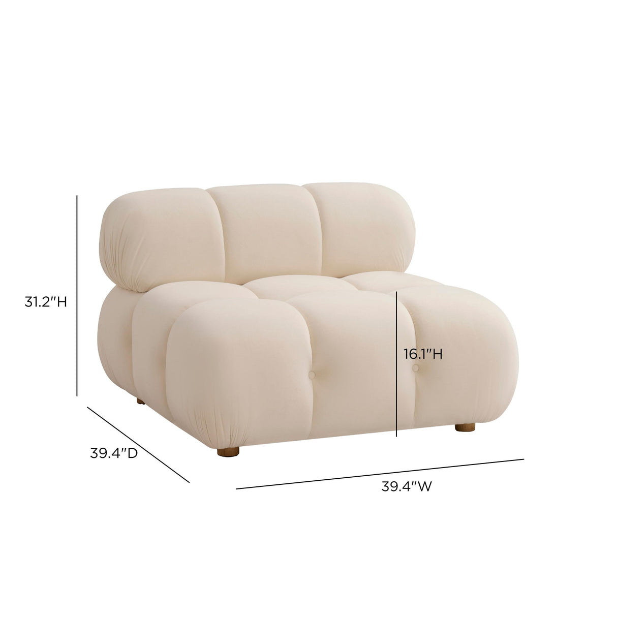 TOV Calliope Cream Performance Velvet Modular Armless Chair