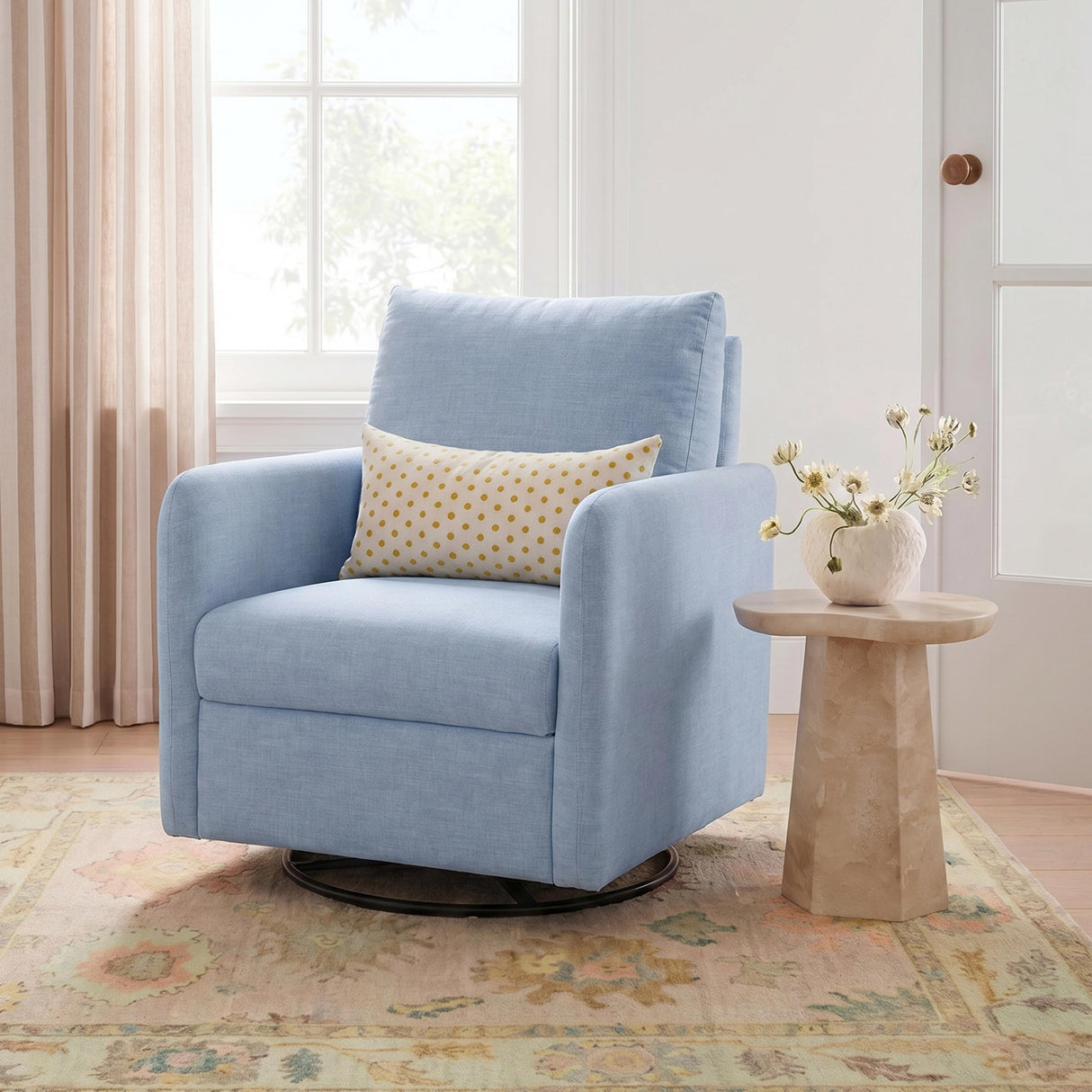 TOV Nancy "Easy Clean" Chambray Blue Chenille Nursing Chair
