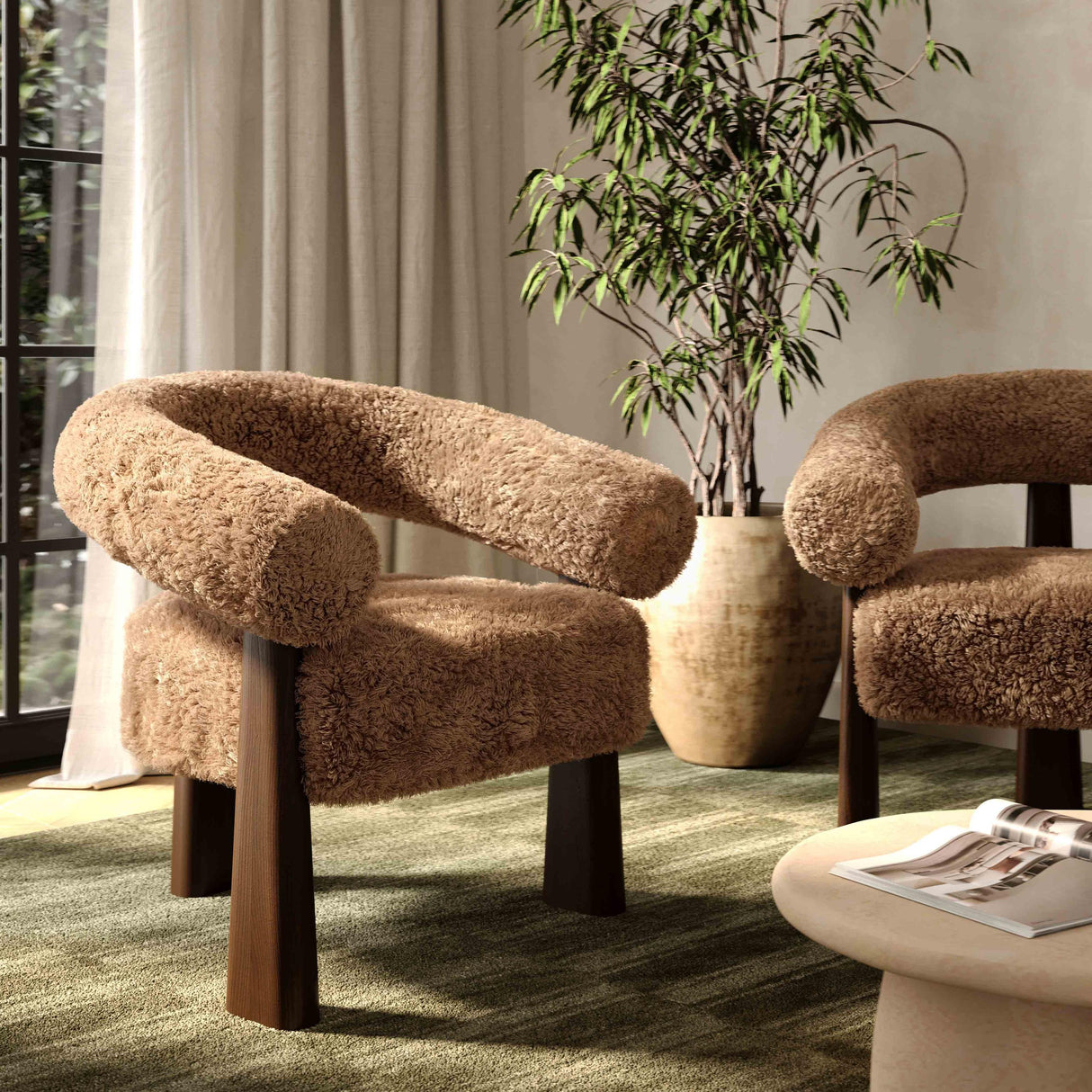 TOV Spara Taupe Straight Vegan Shearling Accent Chair