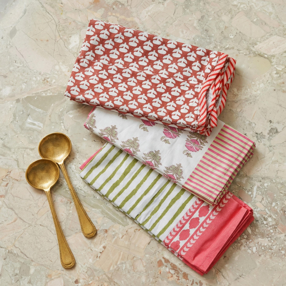 TOV Crissy Cotton Canvas Printed Napkins - Set of 4 - Bamboo