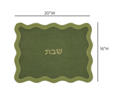 TOV Olive on Green Organic Cotton / Linen Wavy Challah Cover
