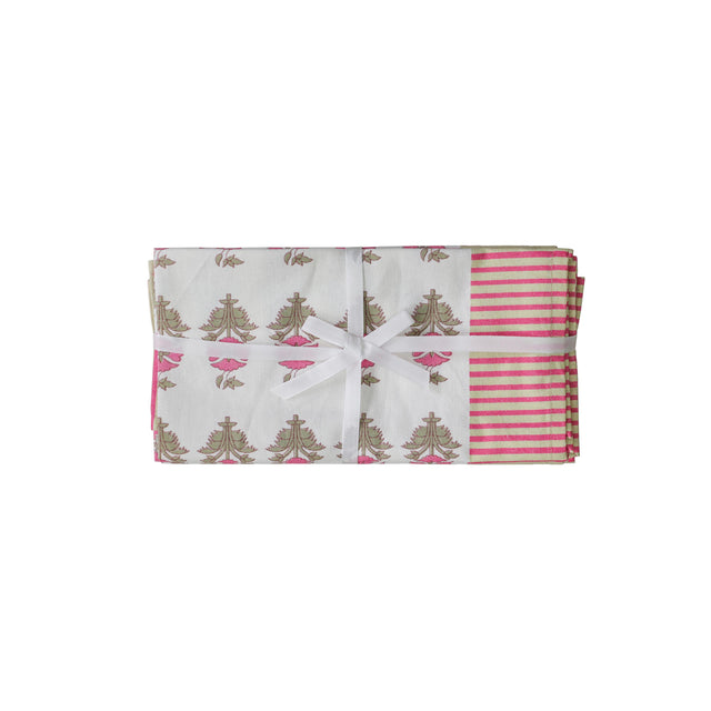 TOV Crissy Cotton Canvas Printed Napkins - Set of 4 - Pink Vintage Floral