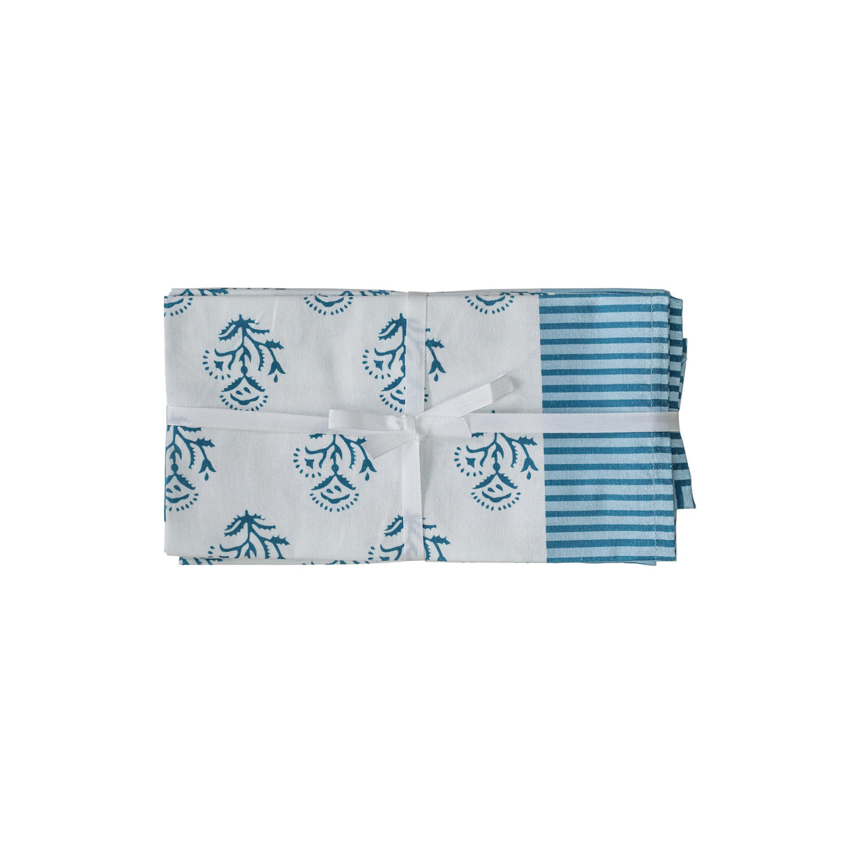 TOV Crissy Cotton Canvas Printed Napkins - Set of 4 - Blue Vintage Floral