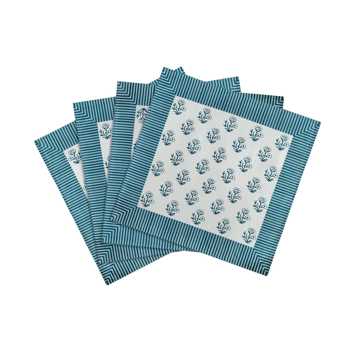 TOV Crissy Cotton Canvas Printed Napkins - Set of 4 - Blue Vintage Floral