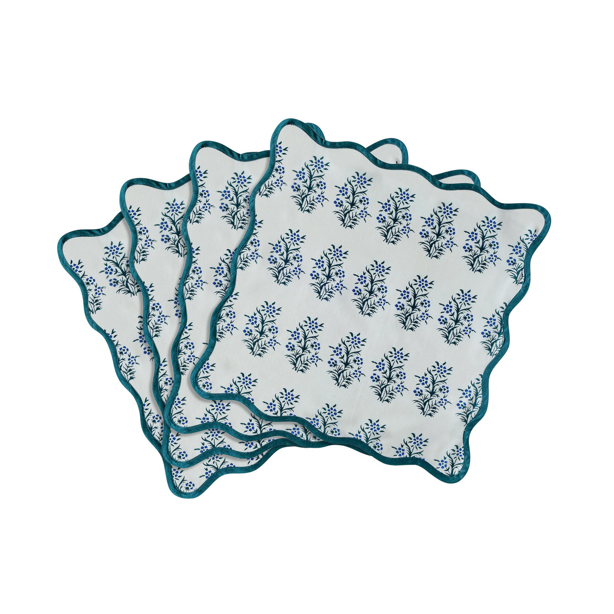 TOV Crissy Cotton Canvas Printed Napkins - Set of 4 - Blue Cornflower
