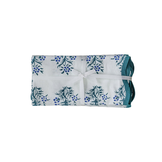 TOV Crissy Cotton Canvas Printed Napkins - Set of 4 - Blue Cornflower