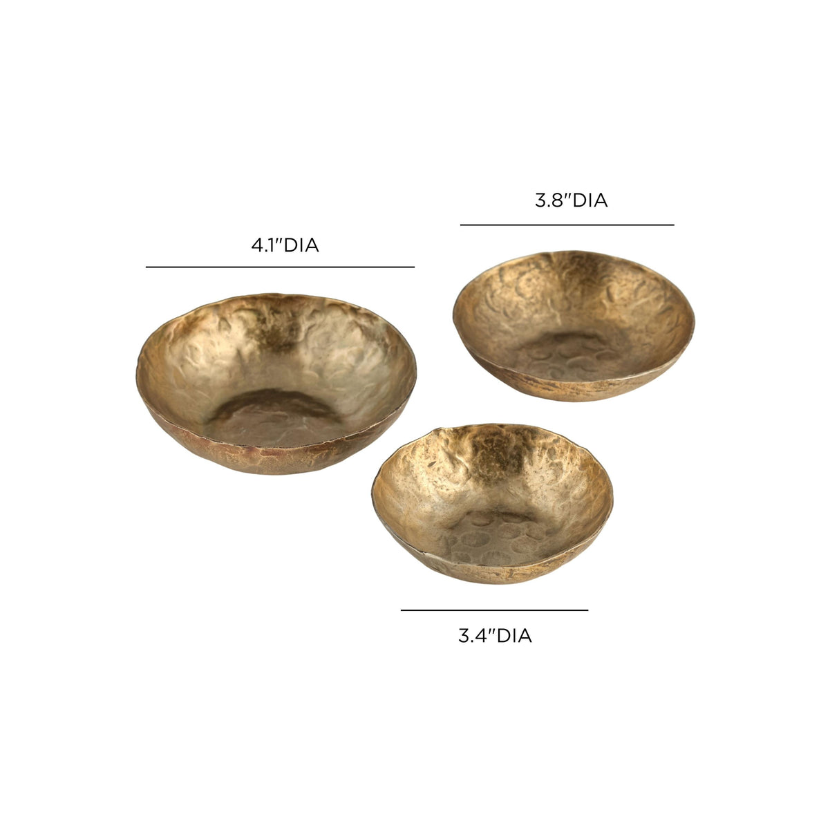 TOV Shah Hammered Iron Catchall Round Bowls - Set of 3