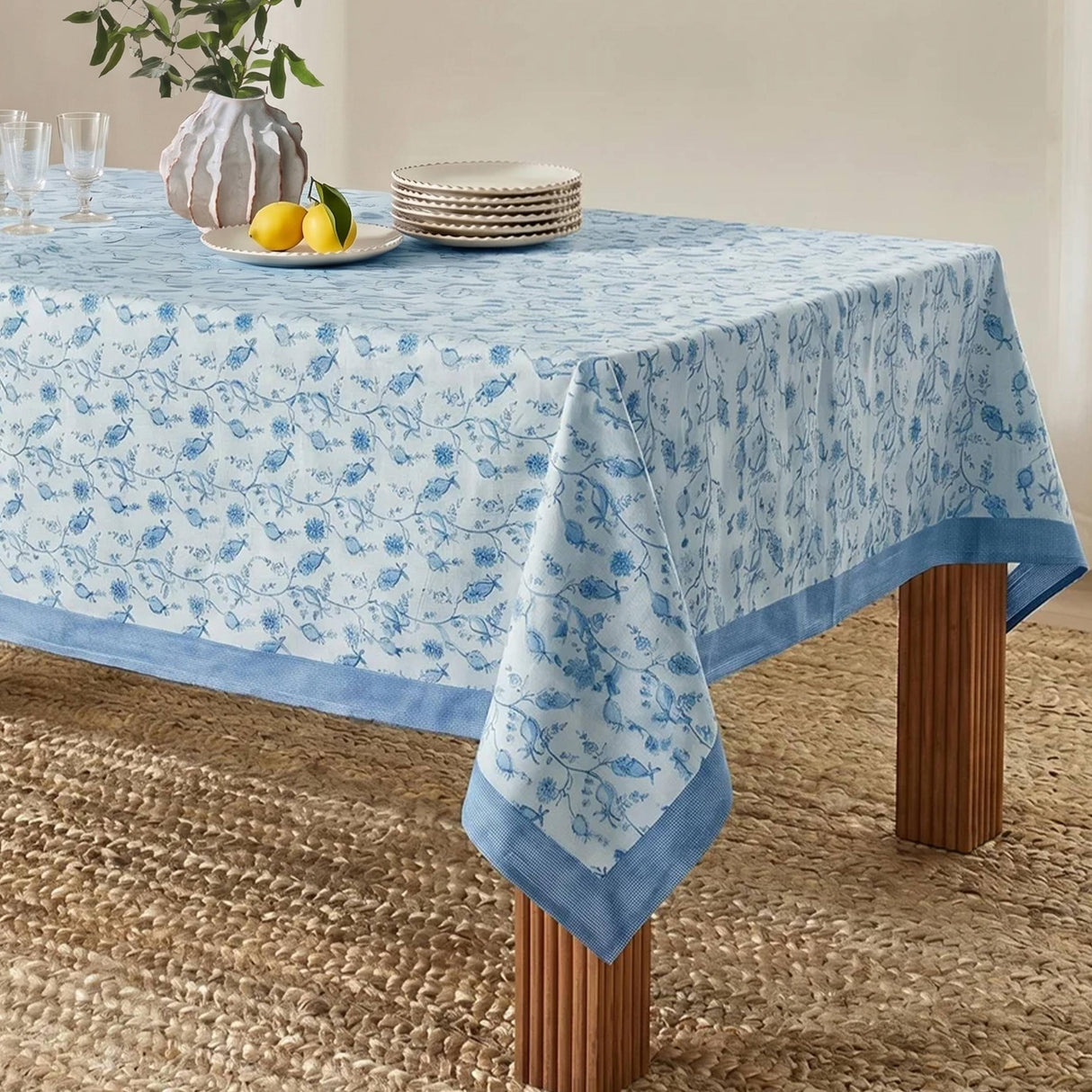 TOV Dolce Baby Blue Natural Cotton Table Cloth 70x140"