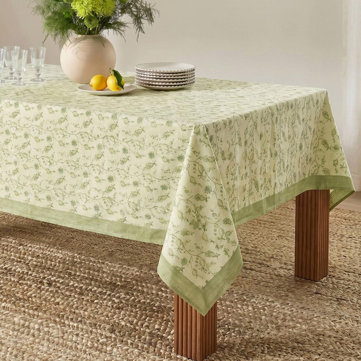 TOV Dolce Olive Green Natural Cotton Table Cloth 70x160"