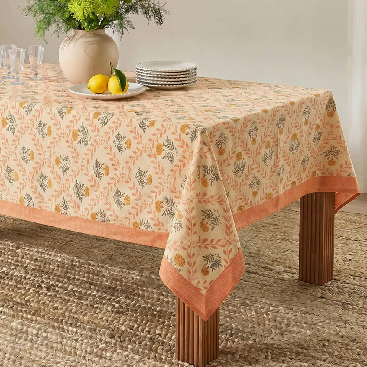 TOV Dolce Blush Pink Natural Cotton Table Cloth 70x140"