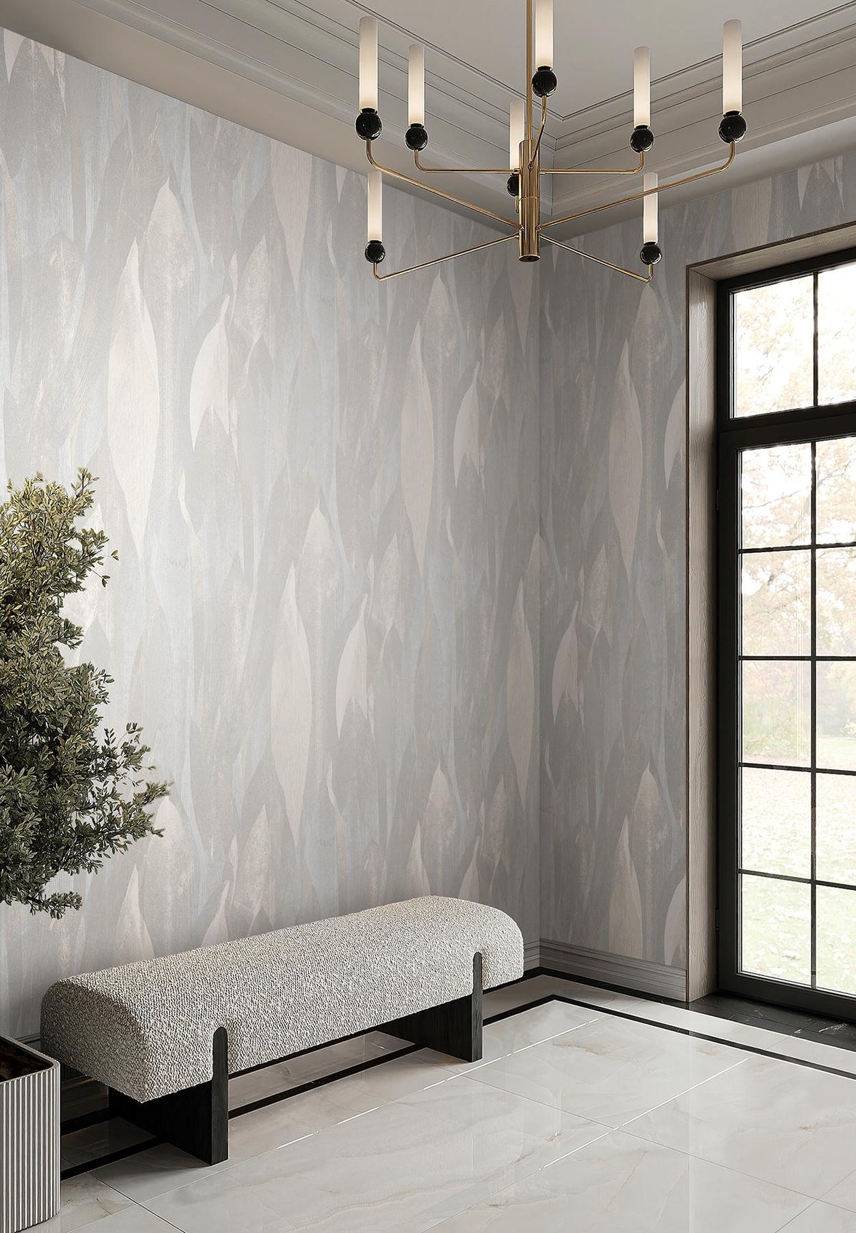 Candice Olson Shimmering Canopy Light Grey Botanical Wallpaper