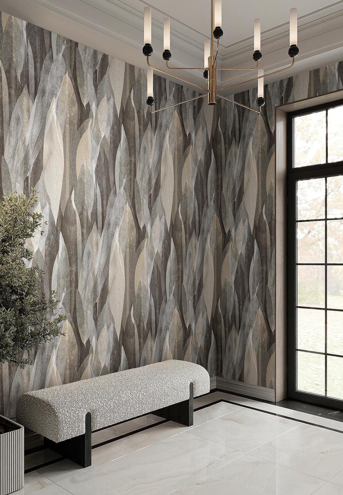 Candice Olson Shimmering Canopy Charcoal Botanical Wallpaper
