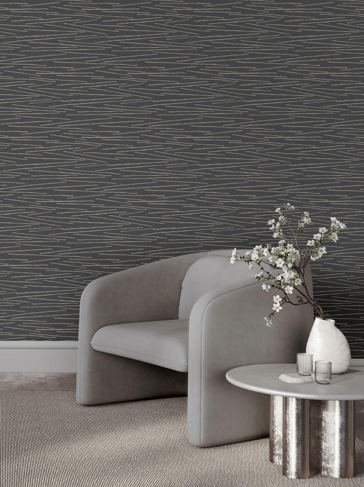 Candice Olson Foundations Charcoal Striated Wallpaper