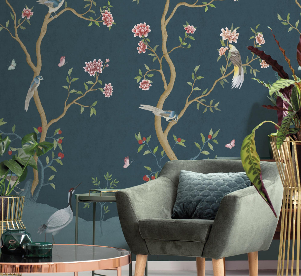 Galerie 1911-3 Spring Blossom Chinoiserie Blue Mural 1911-3 Blue Mural