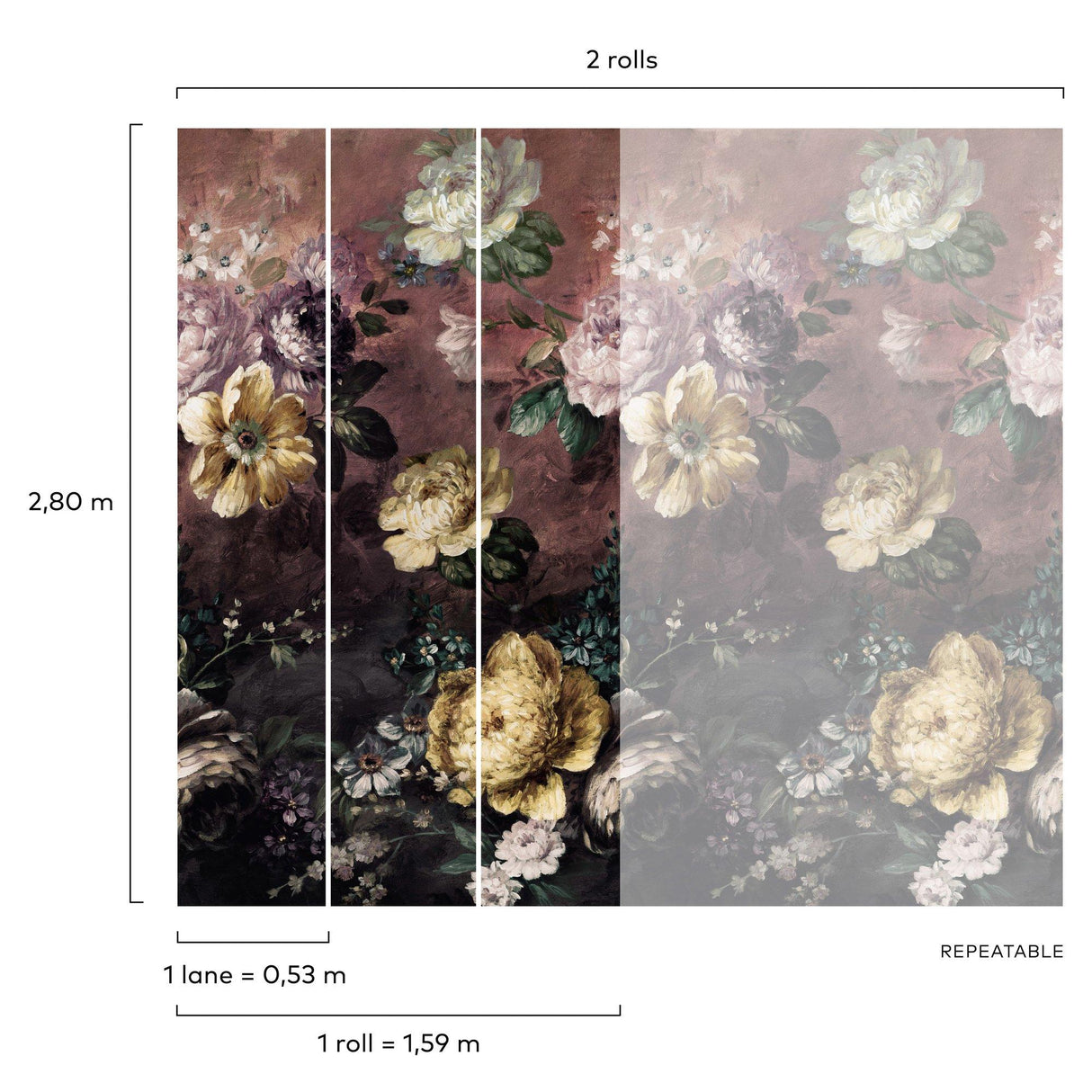 Galerie A52001 Orom II Classical Floral All-over Red Mural A52001 Red Mural